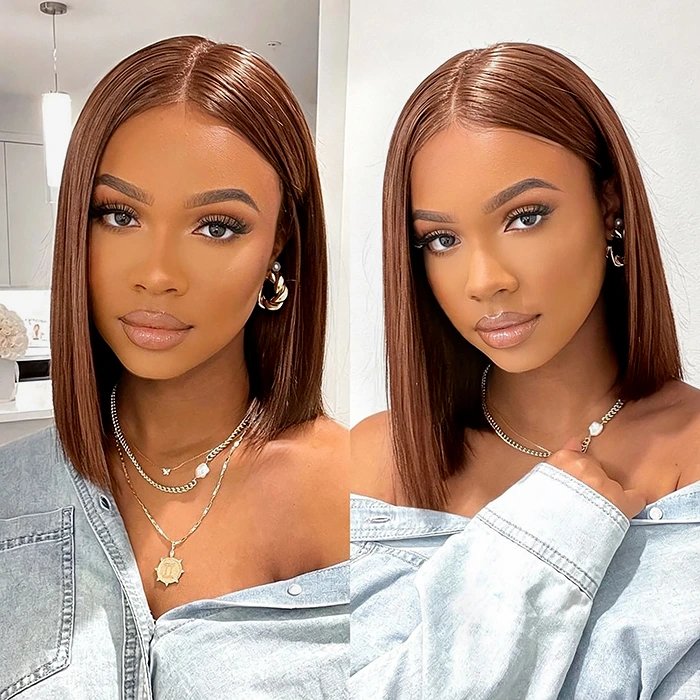 Toffee Brown 6x5 Glueless Bob Wig Bone Straight