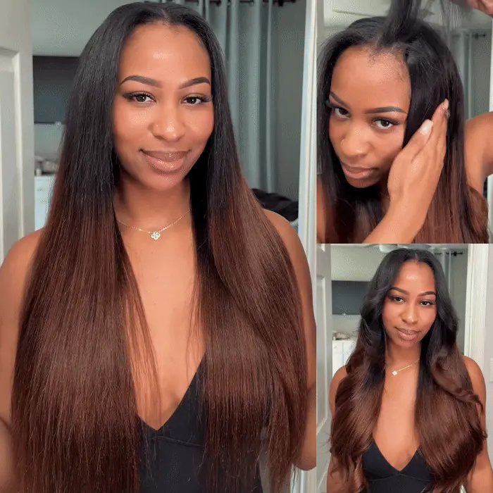 Brazilian yaki straight u part wig 180% density