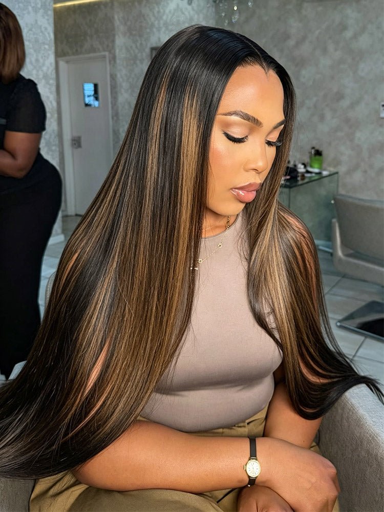 Lagos Hairline Long Straight Highlight Brown Wig – Hair