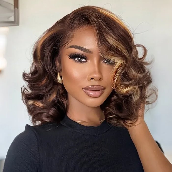 6x5 Honey Blonde Highlight Short Cut Glueless Wig