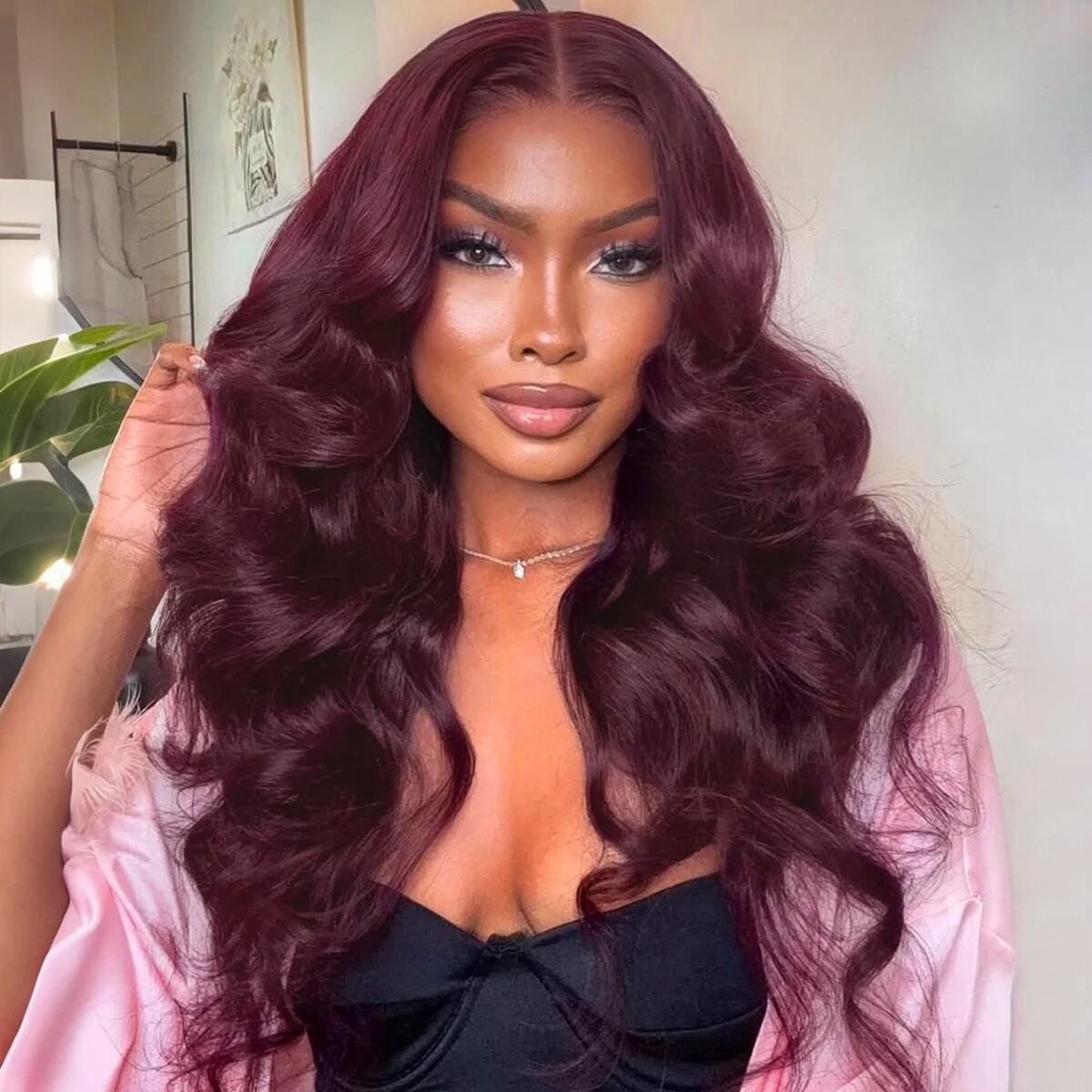 Dark Burgundy Body Wave Lace Front Human Hair Wig