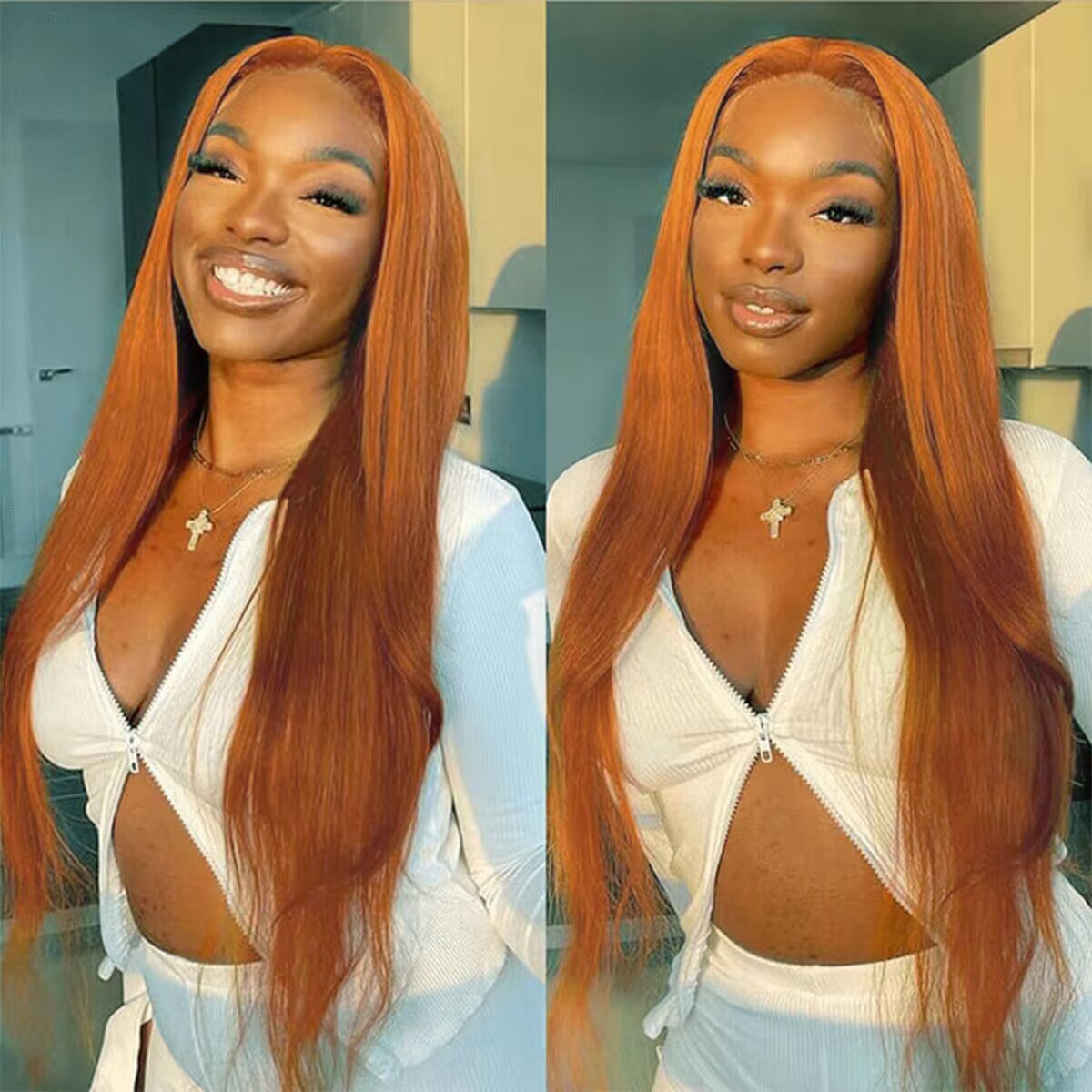 Ginger Color Straight Hair Lace Front Wigs Straight Human Hair Lace…